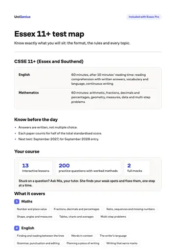 Page one of the Essex 11+ test map
